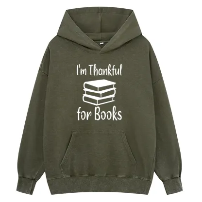 Pagewings Thanksgiving I Am Thankful For Books Unisex Washed Hoodie