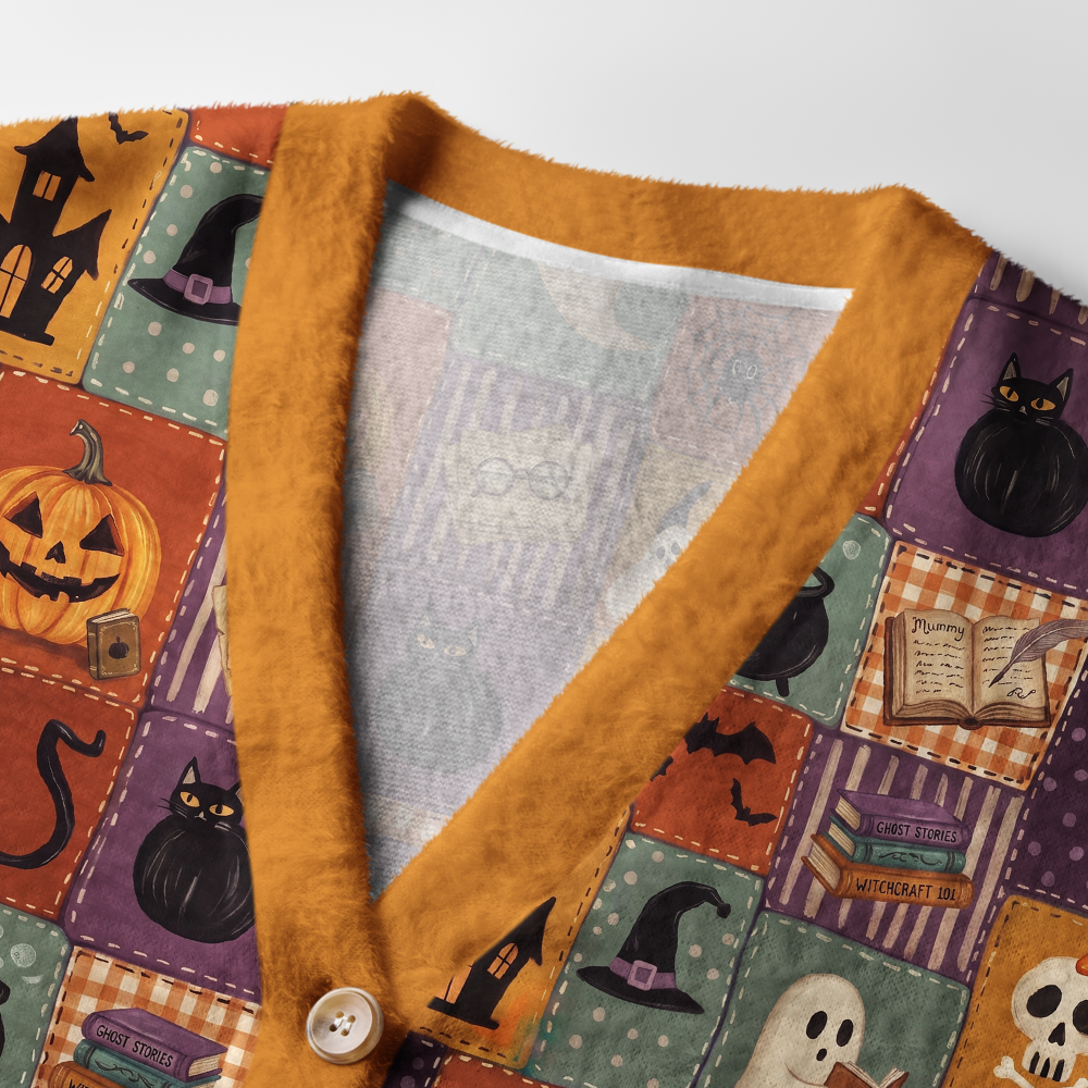 Pagewings Halloween Bookish Light Knit Unisex Cardigan Sweaters
