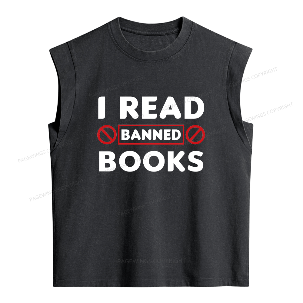 Pagewings I Read Banned Books  Women's Washed Tank Top
