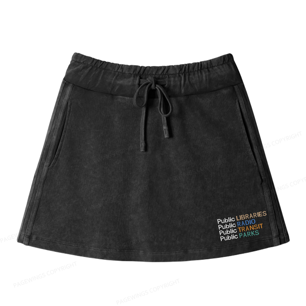 Pagewings Public Libraries Radio Transit Parks Women Drawstring Washed Mini Skirts