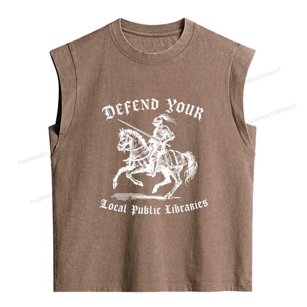 Pagewings Defend Your Local Public Libraries Women's Washed Tank Top