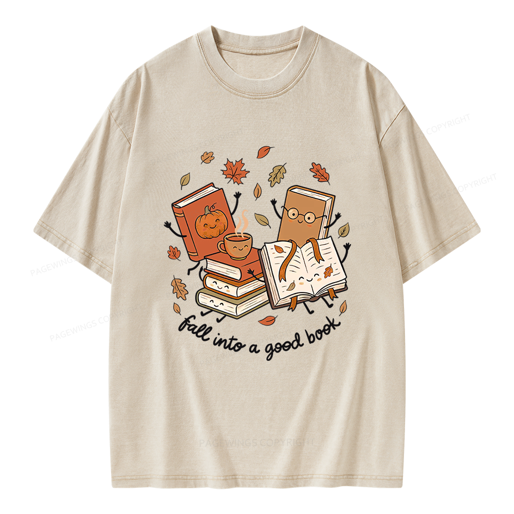 Pagewings Fall Into A Good Book Unisex Washed T-shirt
