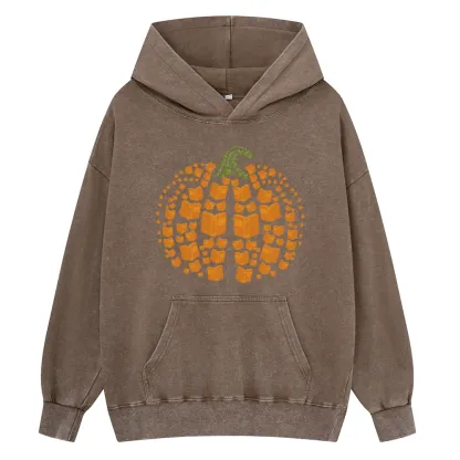 Pagewings Thanksgiving Book Pumpkin Unisex Washed Hoodie