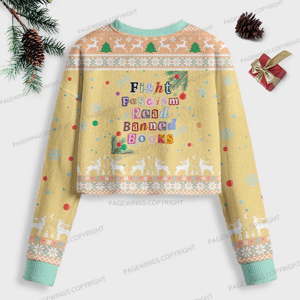Pagewings Fight Fascism Read Banned Books Women Ugly Crop Sweatshirt