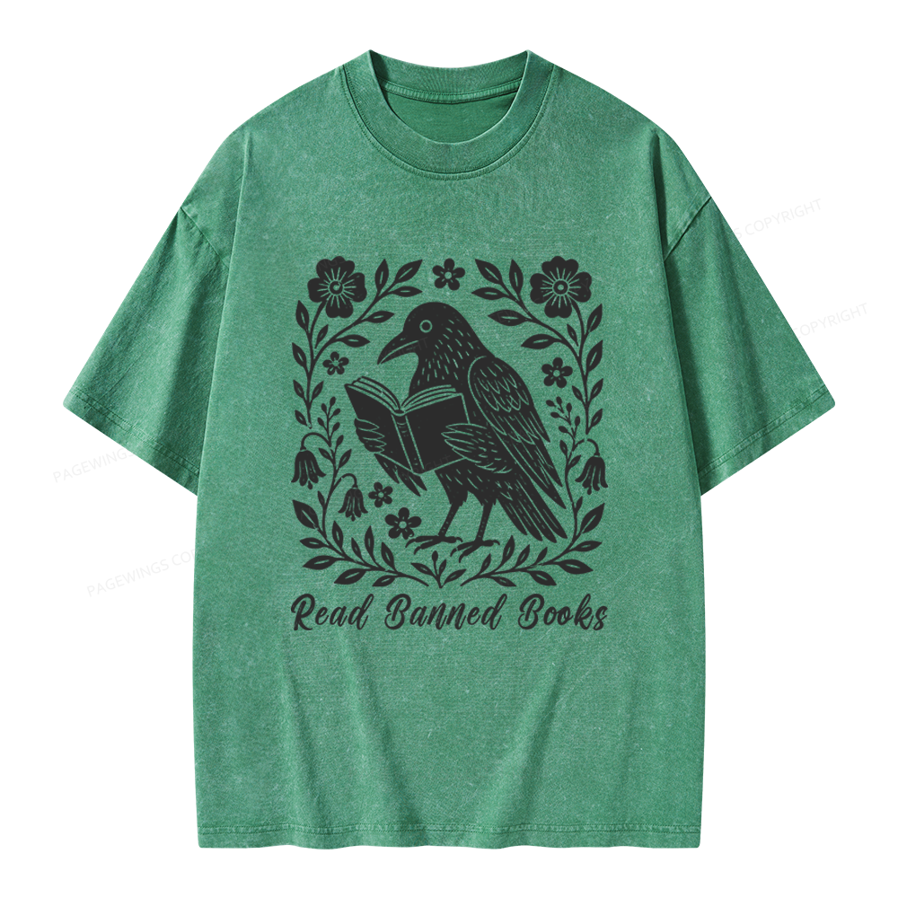 Pagewings Read Banned Books Unisex Washed T-shirt