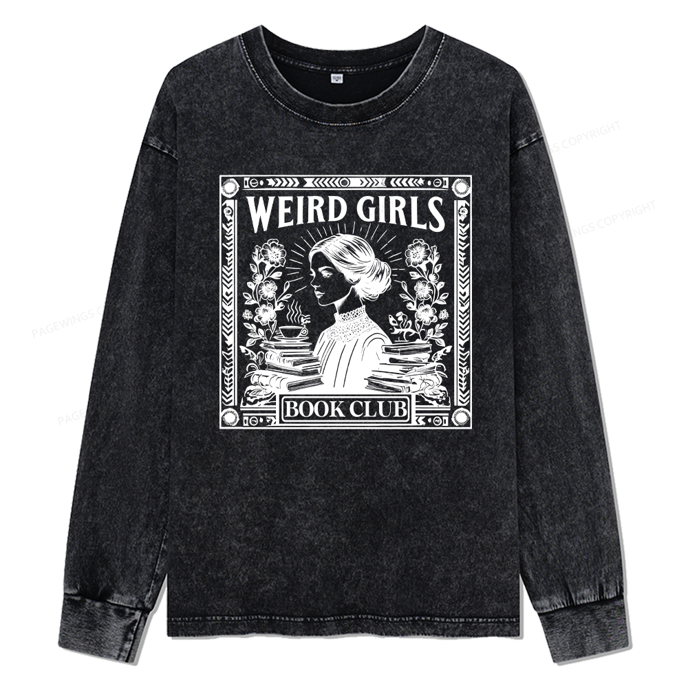 Pagewings Weird Girls Book Club Unisex Washed Long Sleeve T-shirt
