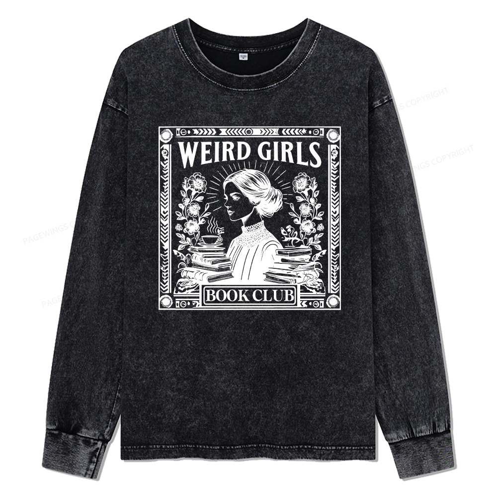 Pagewings Weird Girls Book Club Unisex Washed Long Sleeve T-shirt
