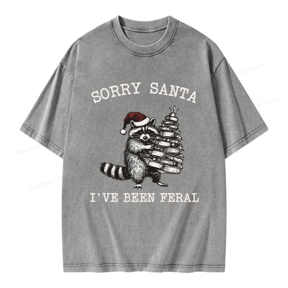 Pagewings Sorry Santa I've Been Feral Unisex Washed T-shirt