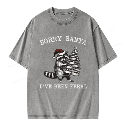 Pagewings Sorry Santa I've Been Feral Unisex Washed T-shirt