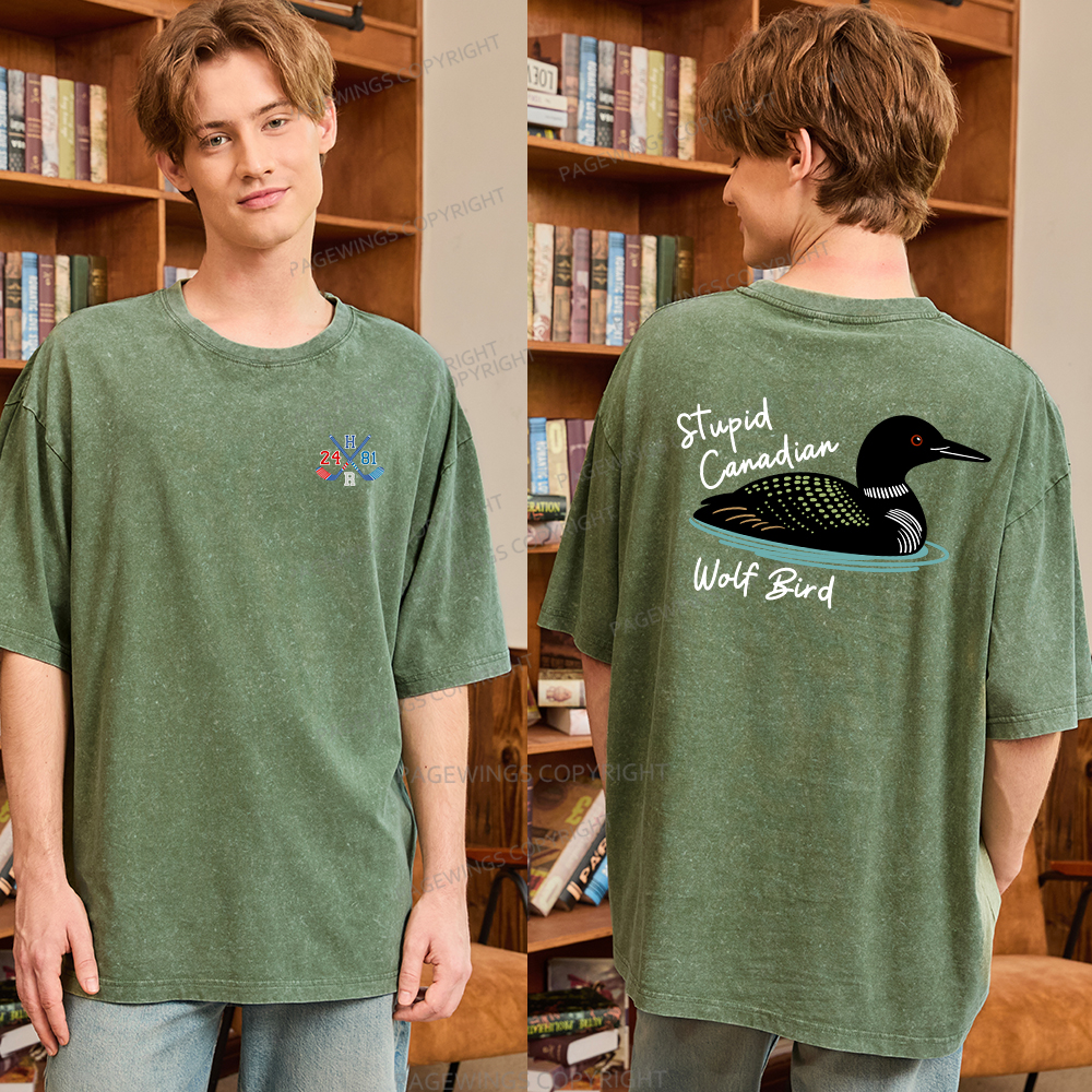 Pagewings Stupid Canadian Wolf Bird Unisex Washed T-shirt