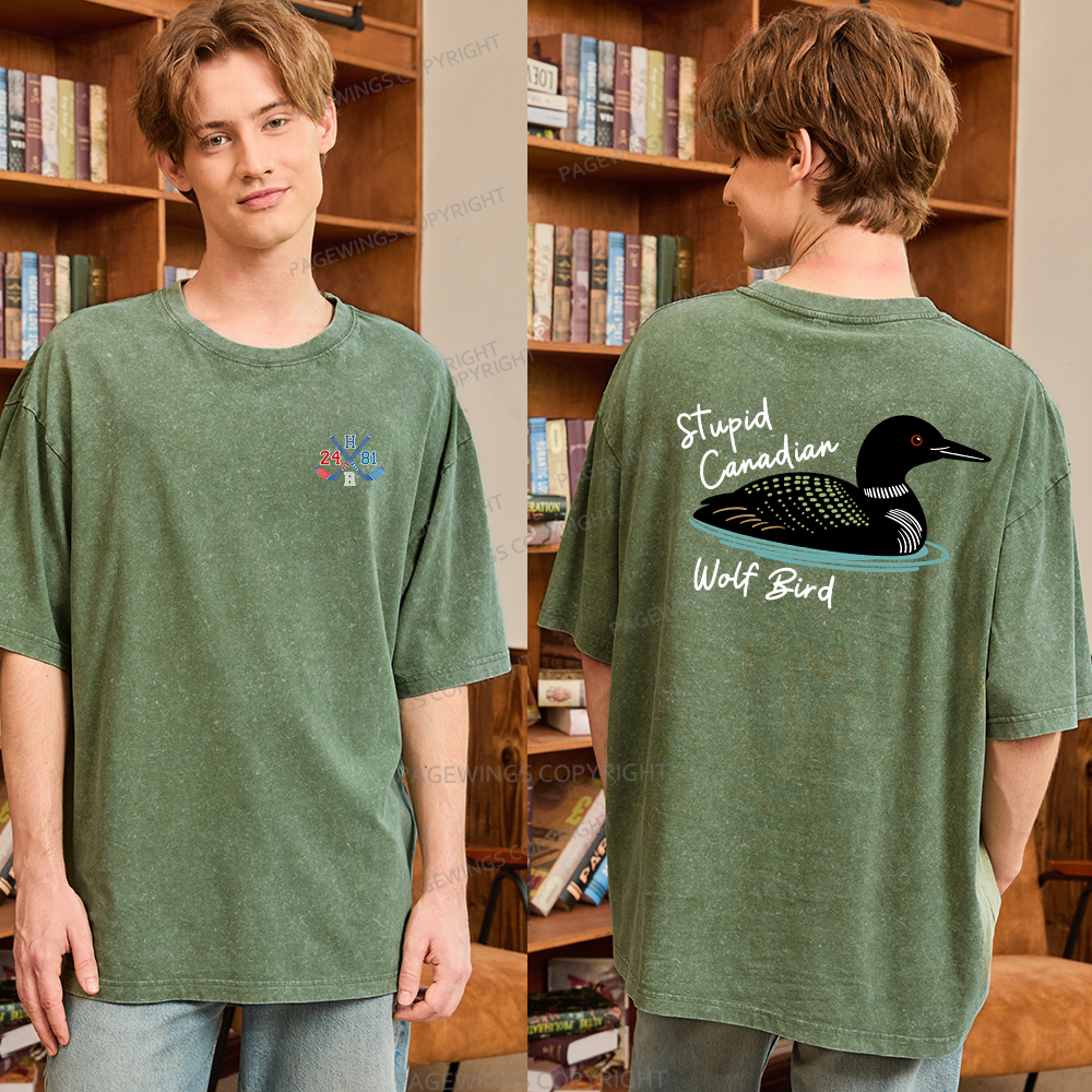 Pagewings Stupid Canadian Wolf Bird Unisex Washed T-shirt