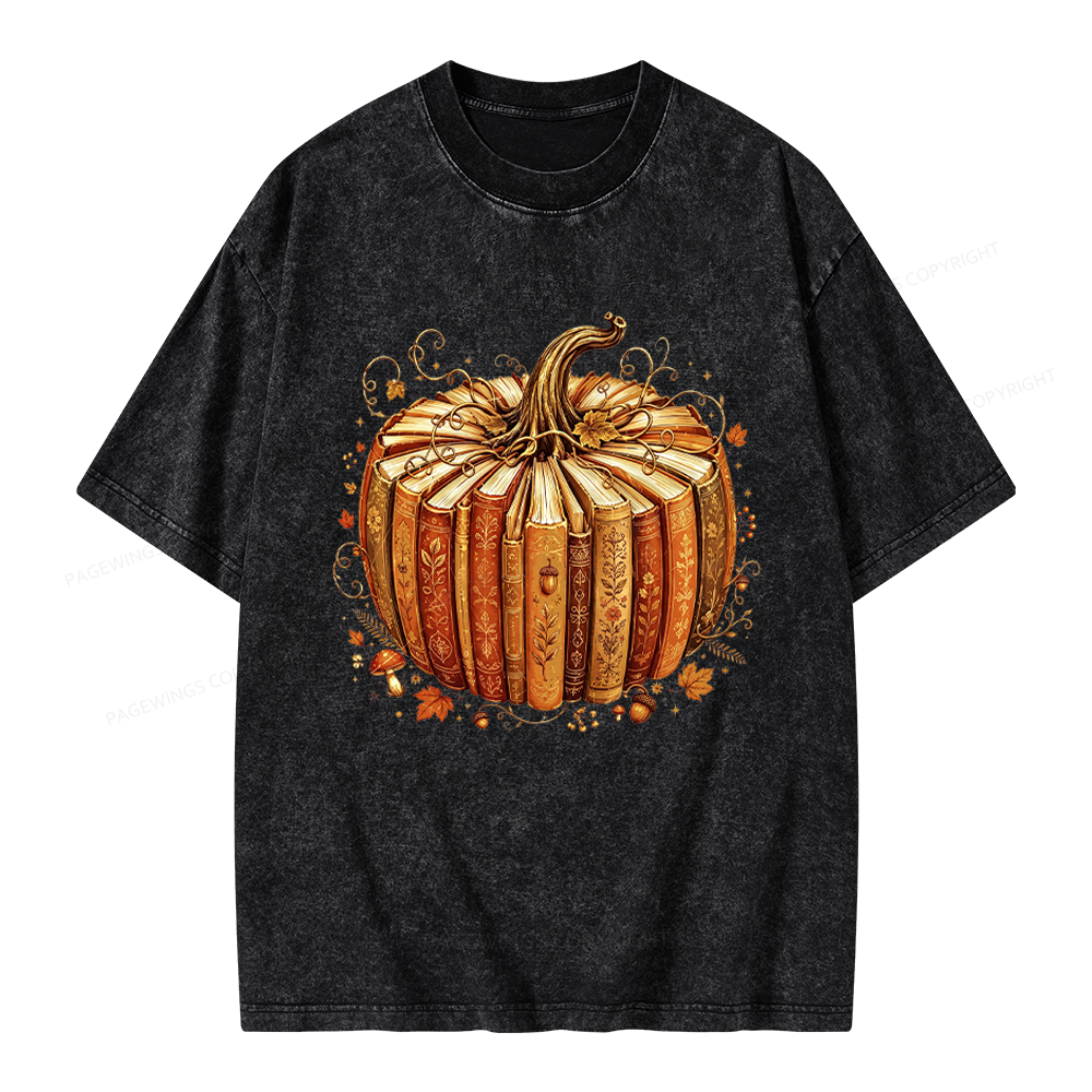 Pagewings Fall Book Pumpkin Unisex Washed T-shirt