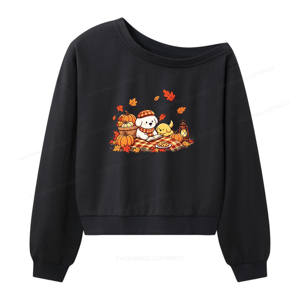 Pagewings Fall Dog Women Off Shoulder Sweatshirt