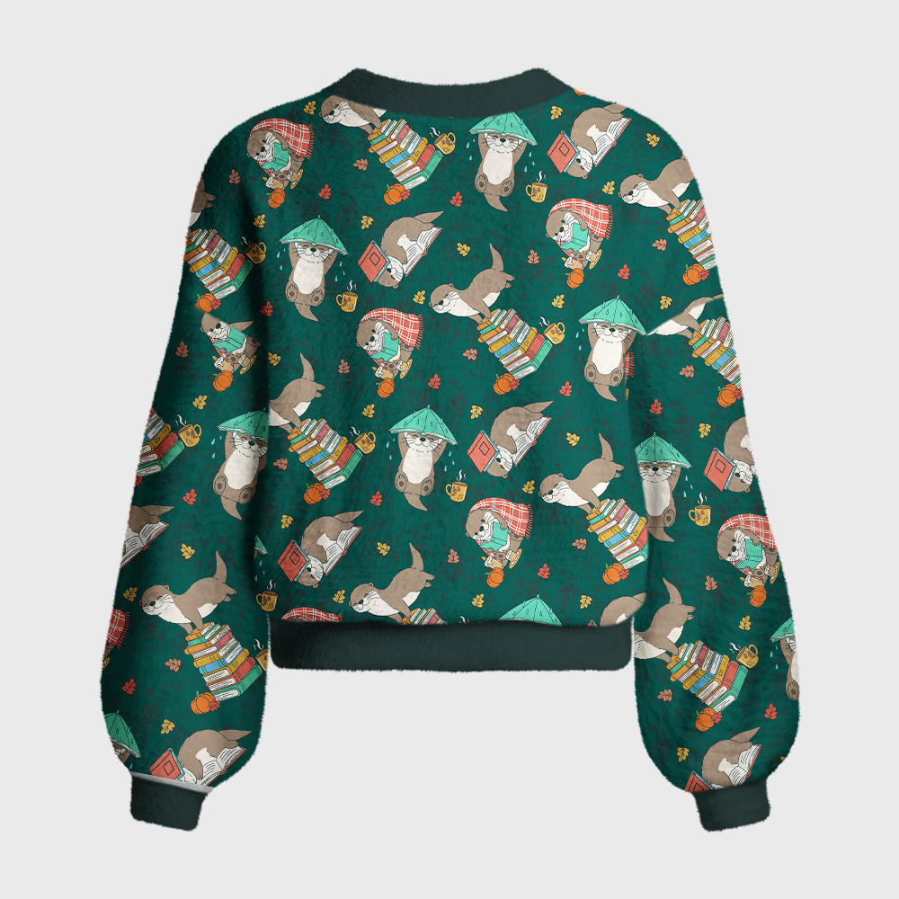 Pagewings Reading Otter Women's Cardigan Sweater