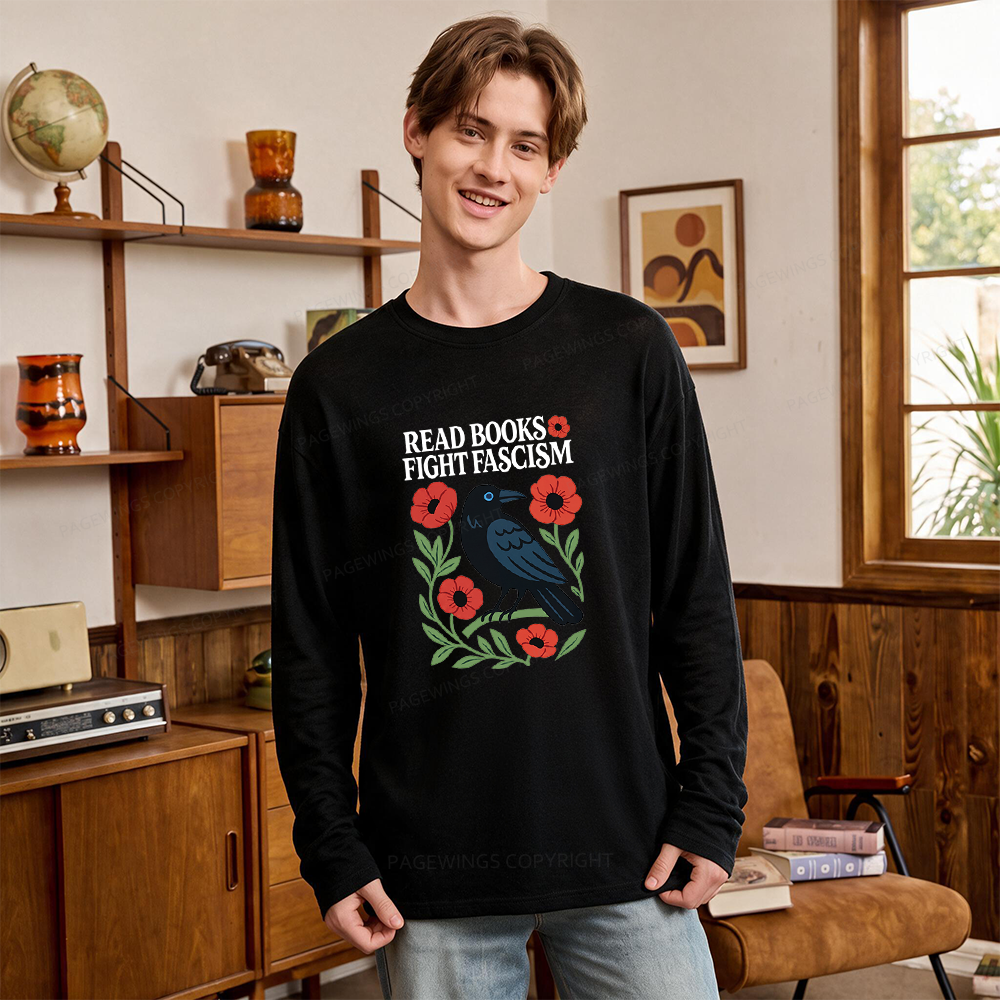 Pagewings Read Books Fight Fascism Unisex Lightweight Long Sleeve T-Shirt