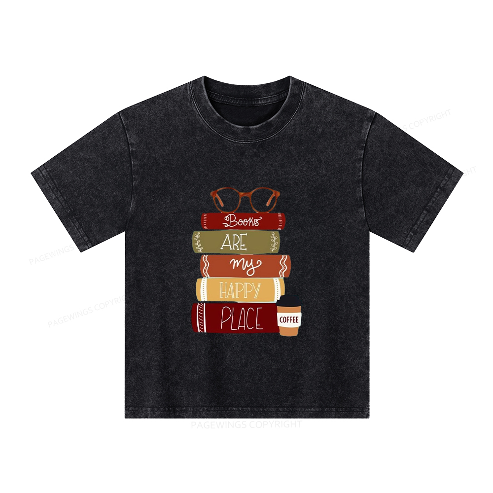 Pagewings Books are My Happy Place Unisex Kids Washed T-shirt