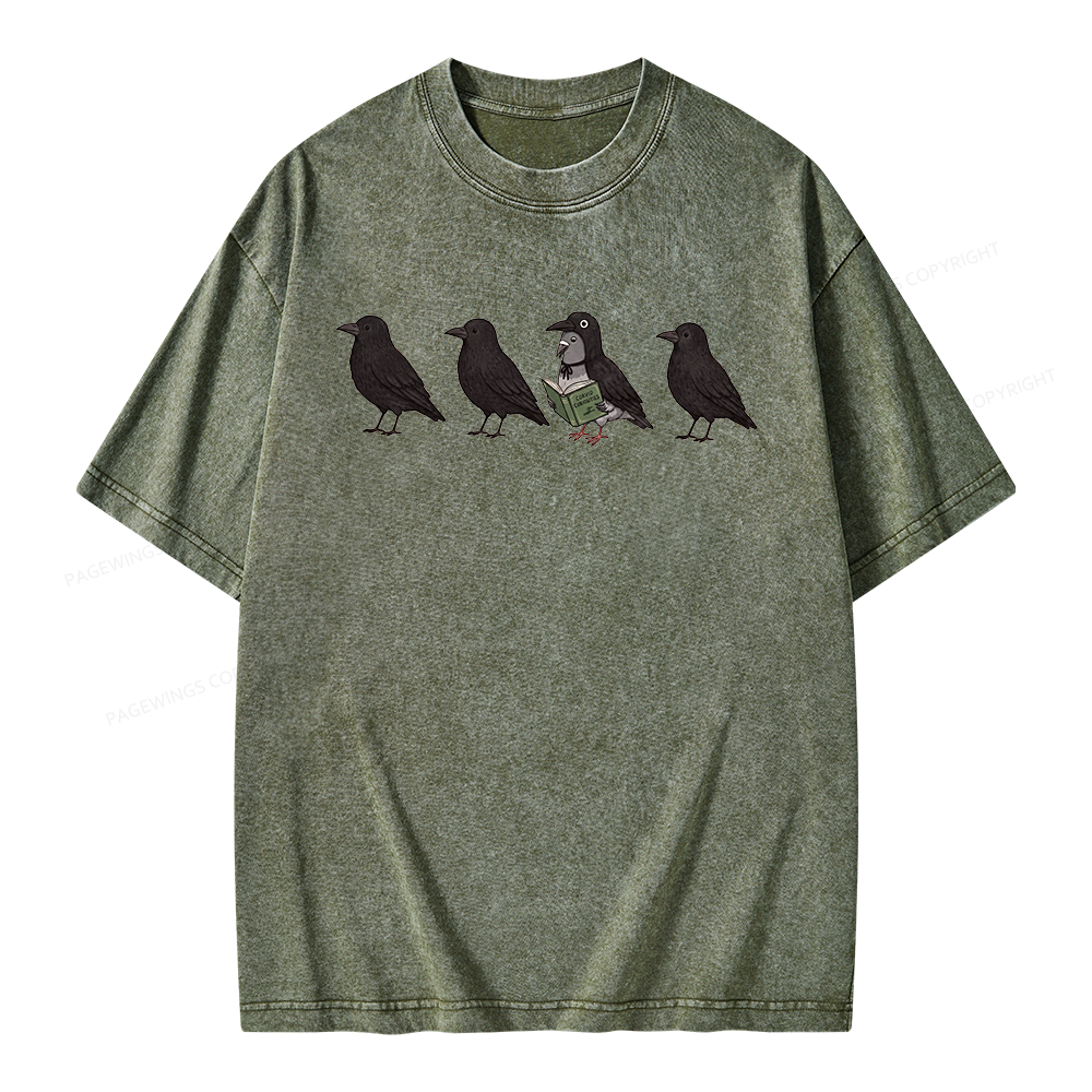 Pagewings Funny Crow Pigeon Unisex Washed T-shirt
