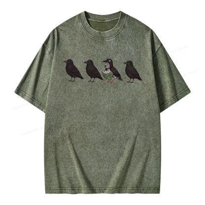 Pagewings Funny Crow Pigeon Unisex Washed T-shirt