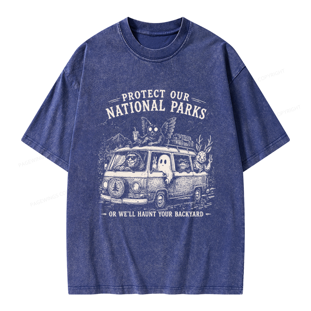 Pagewings Funny Horror Protect Our National Parks Unisex Washed T-shirt