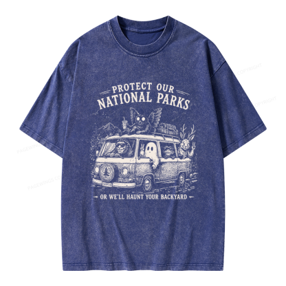 Pagewings Funny Horror Protect Our National Parks Unisex Washed T-shirt