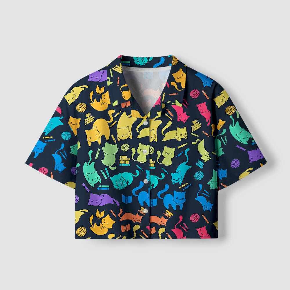 Pagewings Cat Book Lover Women's Camp Shirt
