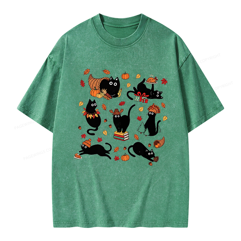 Pagewings Thanksgiving Cat Unisex Washed T-shirt