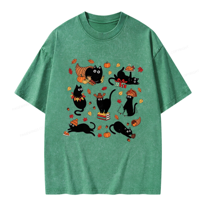 Pagewings Thanksgiving Cat Unisex Washed T-shirt