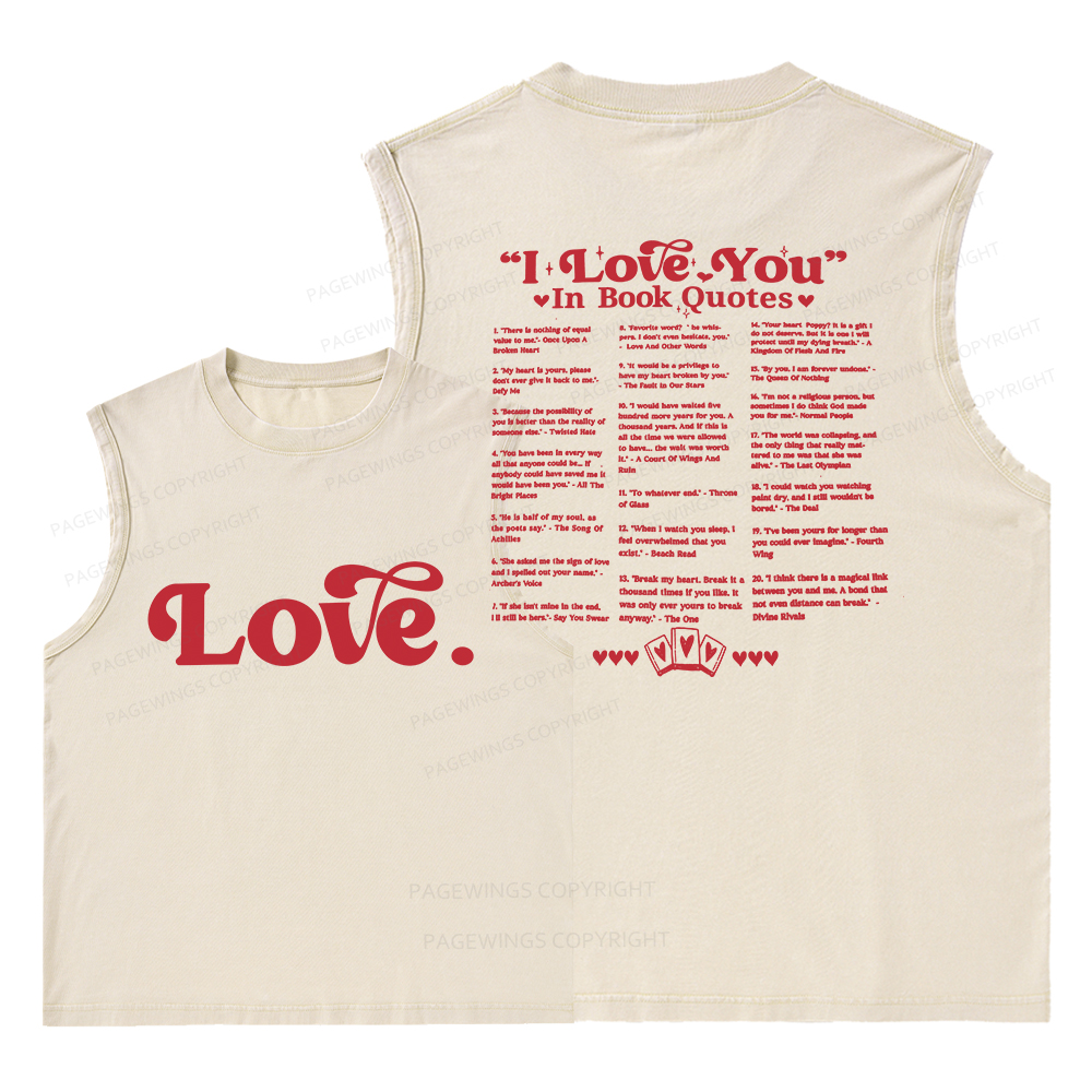 Pagewings I Love You in Book Quotes Unisex Washed Tank Top