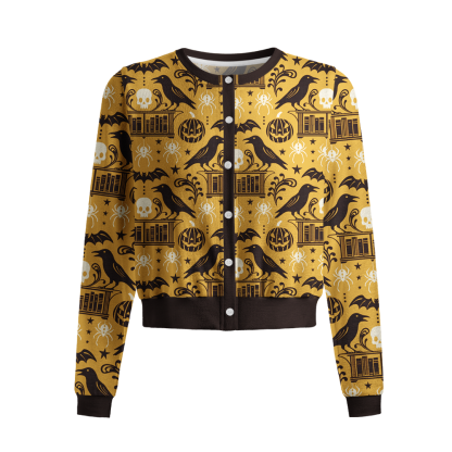 Pagewings Reading Crow Crew Neck Cardigan Sweaters