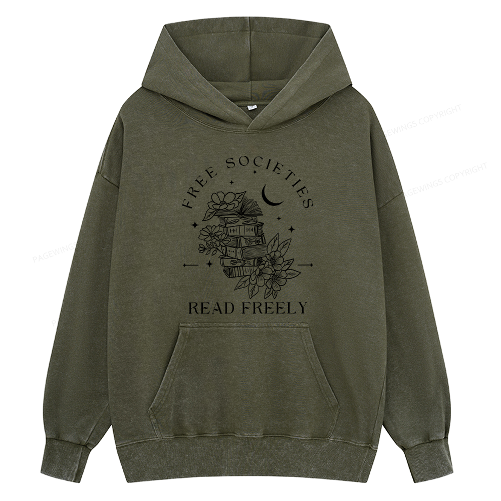 Pagewings Free Societies Read Freely Unisex Washed Hoodie
