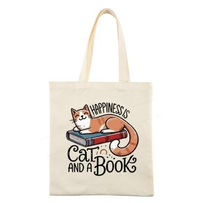 Pagewings Happiness Is A Cat And A Book Unisex Tote Bag