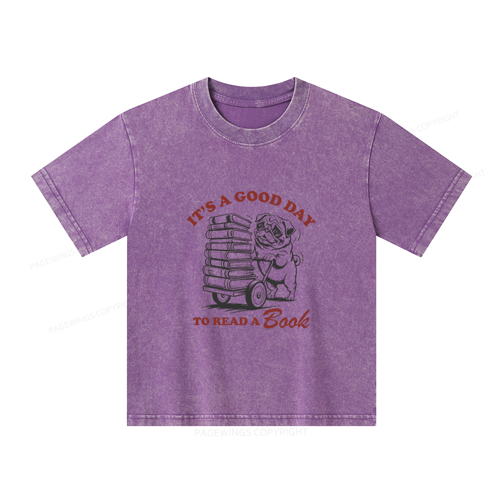 Pagewings It‘s A Good Day To Read A Book Unisex Kids Washed T-shirt