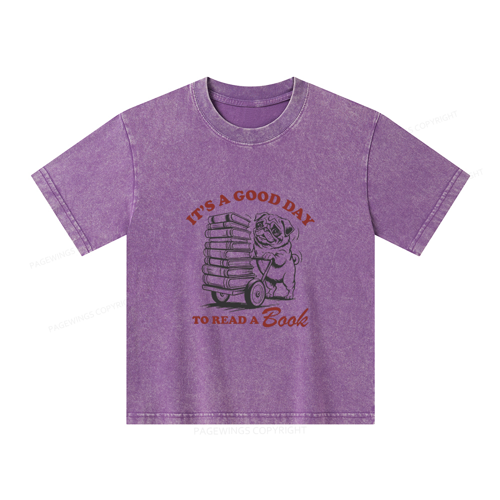 Pagewings It‘s A Good Day To Read A Book Unisex Kids Washed T-shirt
