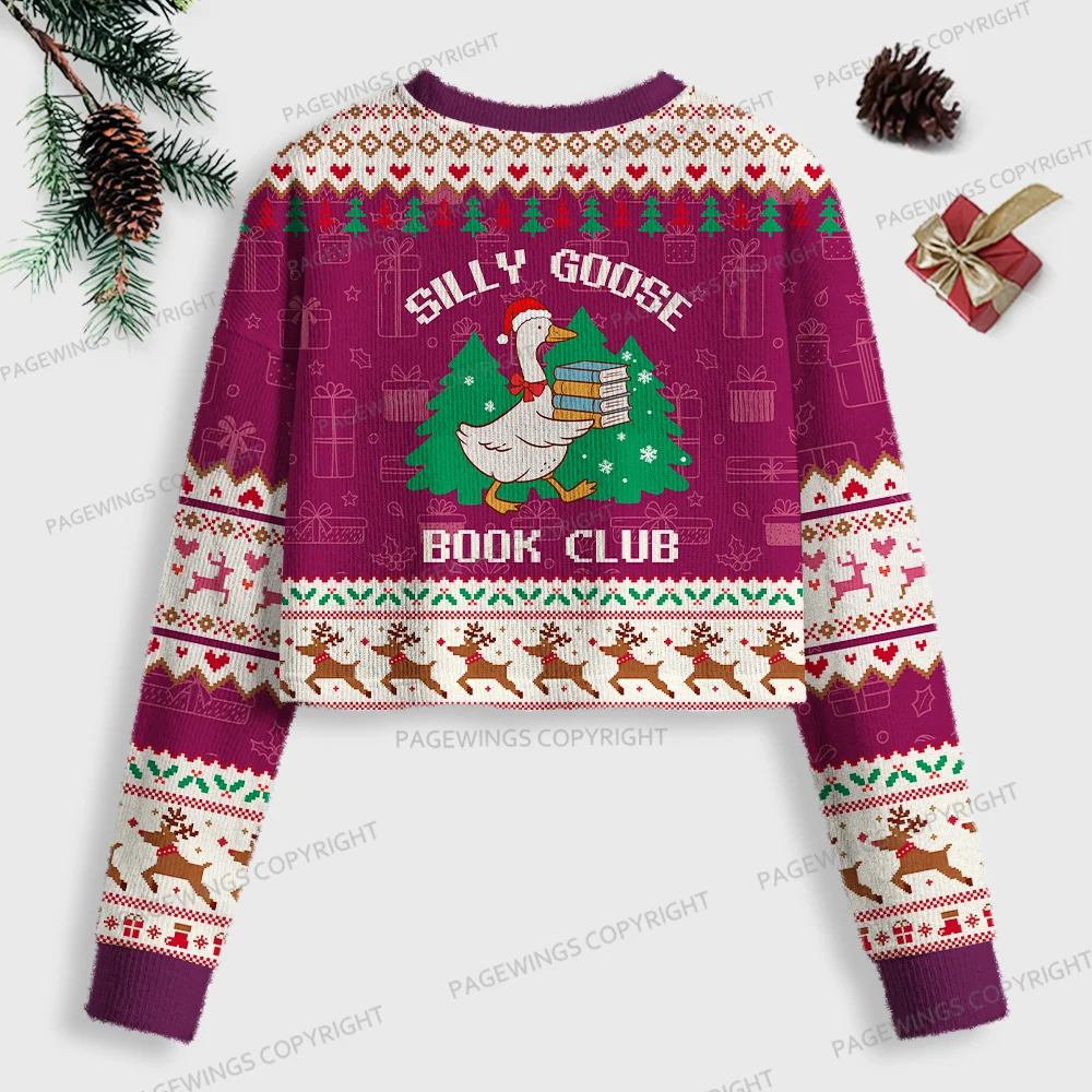 Pagewings Silly Goose Book Club Women Ugly Crop Sweatshirt