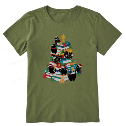 Pagewings Cute Cats Books Christmas Tree Unisex Classic T-shirt