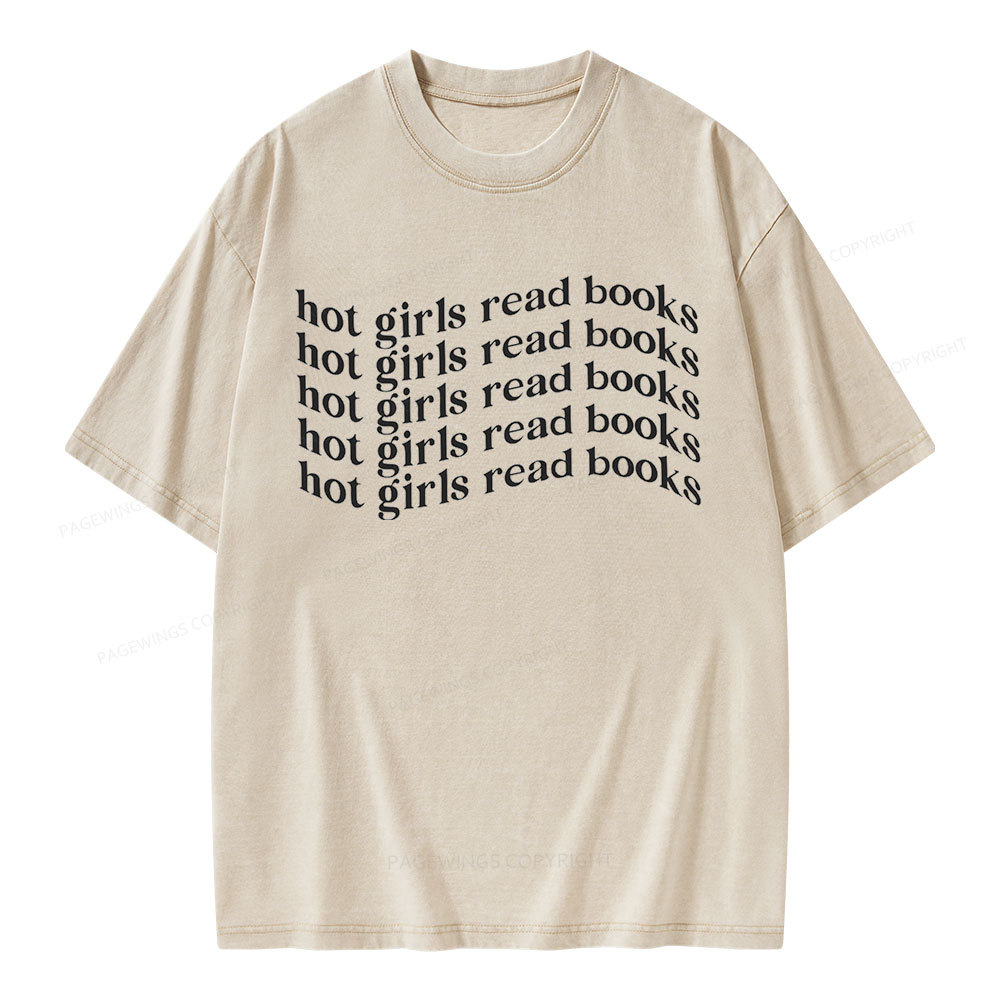 Pagewings Hot Girls Read Books Minimalist Trendy BookishUnisex Washed T-shirt