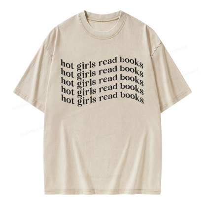 Pagewings Hot Girls Read Books Minimalist Trendy BookishUnisex Washed T-shirt