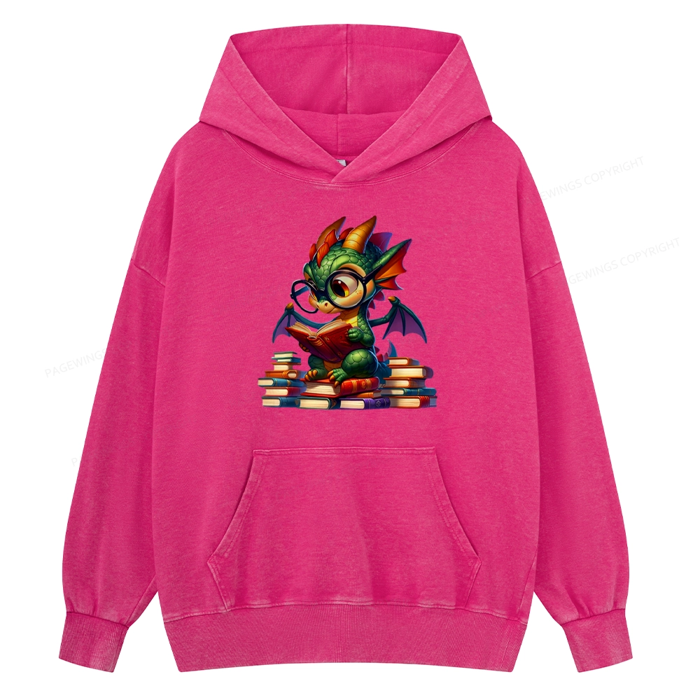 Pagewings Dragon And Books Unisex Washed Hoodie