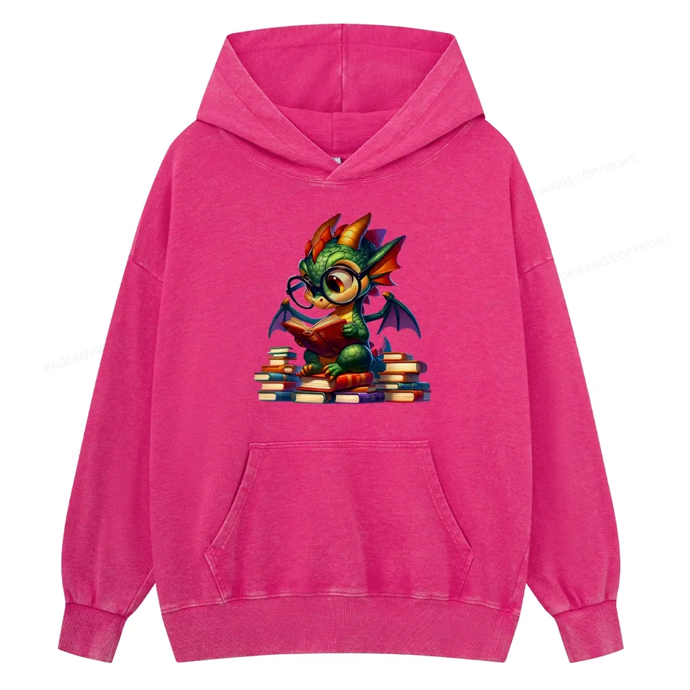 Pagewings Dragon And Books Unisex Washed Hoodie