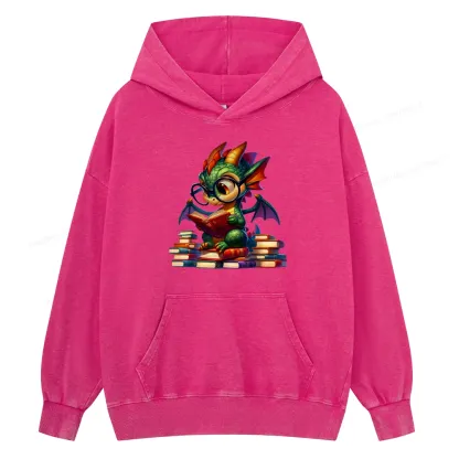 Pagewings Dragon And Books Unisex Washed Hoodie