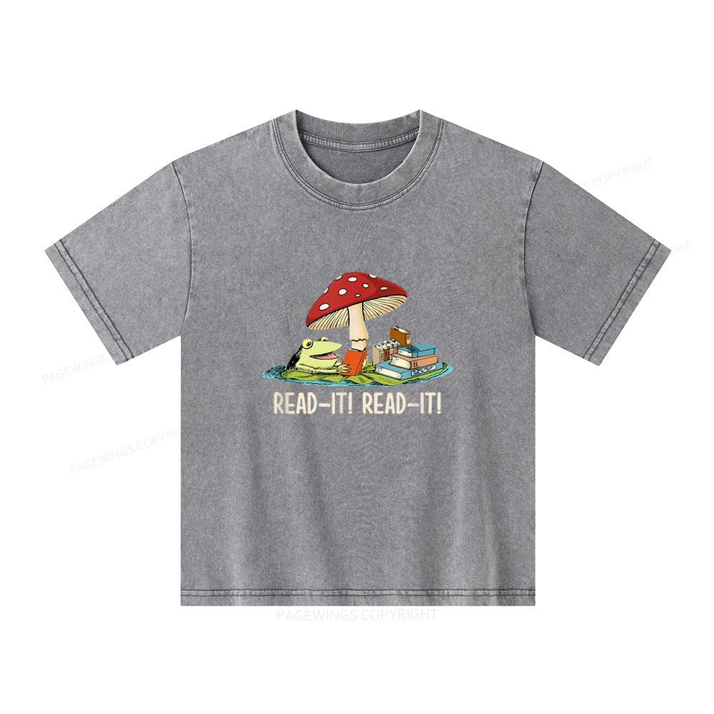 Pagewings Mushroom Read it Book Unisex Kids Washed T-shirt