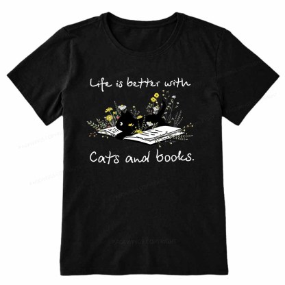 Pagewings Life Is Better With Cats And Books Unisex Classic T-shirt