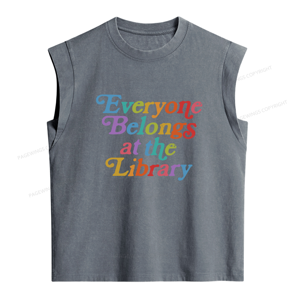 Pagewings Everyone belongs at the library Women's Washed Tank Top