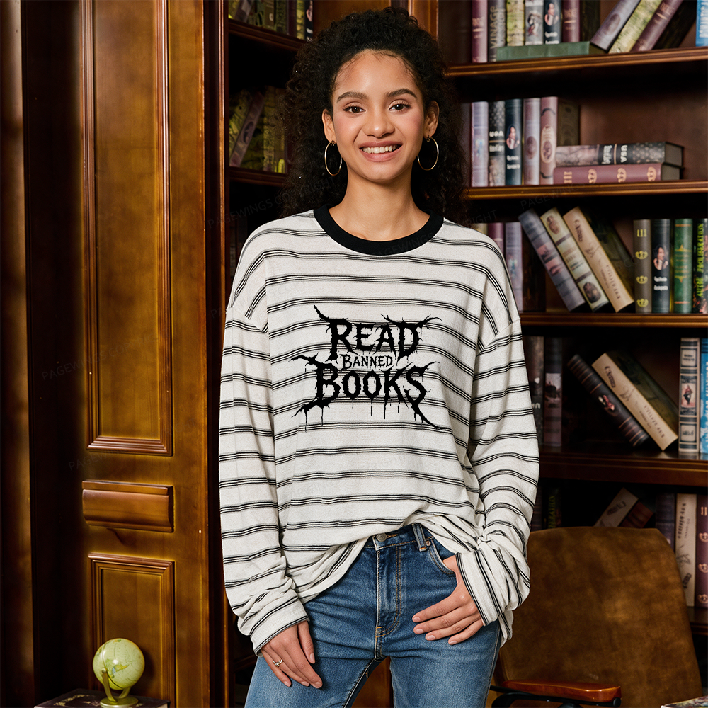 Pagewings Read Banned Books Unisex Striped Long Sleeve T-Shirt