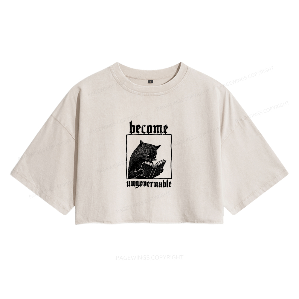 Pagewings Become Ungovernable Women's Washed Cropped T-shirt