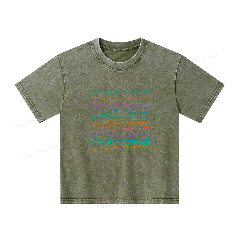 Pagewings Vintage Library Rainbow Unisex Kids Washed T-shirt
