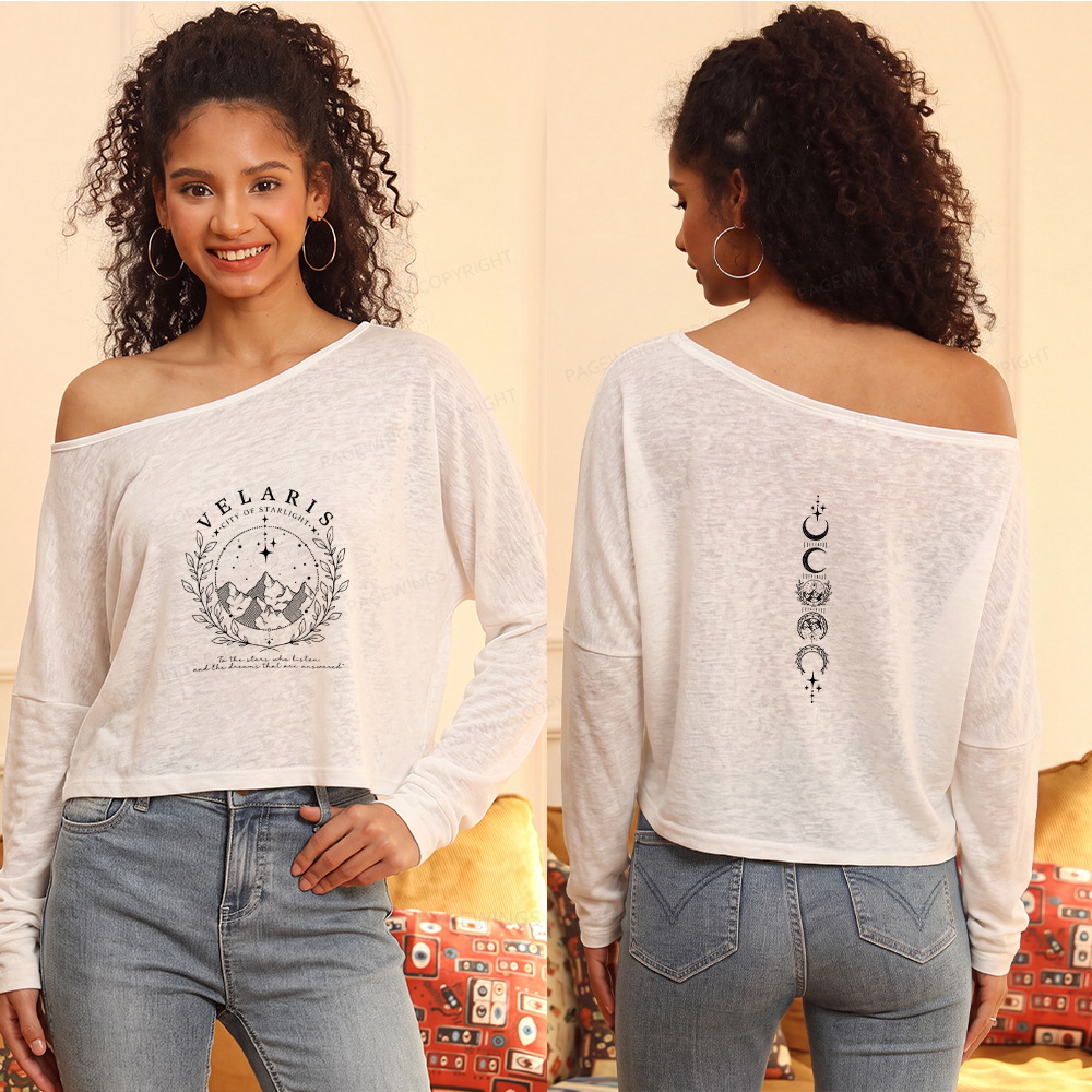 Pagewings Fantasy Romance Books Slouchy Long Sleeve Off Shoulder T-shirt