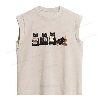 Pagewings Black Cat Teacher Women's Washed Tank Top