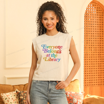 Pagewings Everyone belongs at the library Women's Washed Tank Top