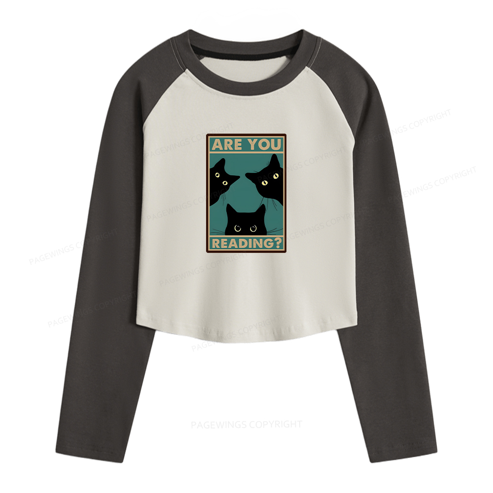 Pagewings Are You Reading Women Long Sleeve Crop Raglan T-shirt